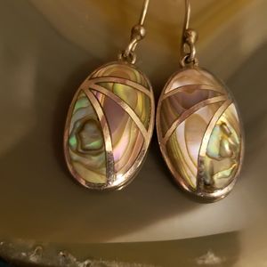 Abalone Paua shell inlaid in beautiful modernist sterling silver earrings